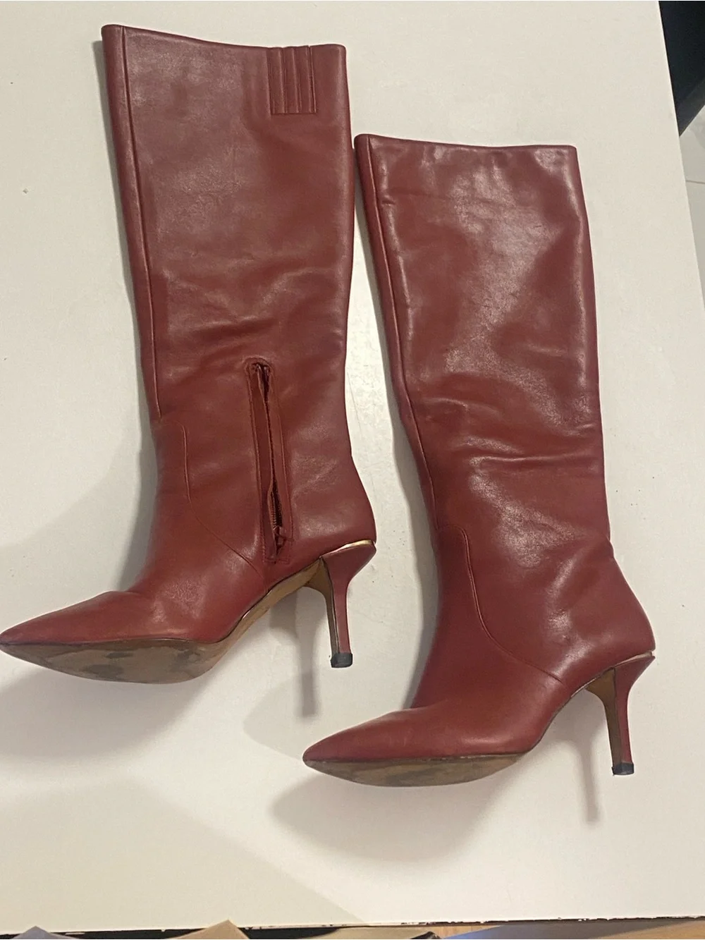 Michael Kors MK Pointed Toe Mid-Calf Leather Boots in Burgundy 6.5